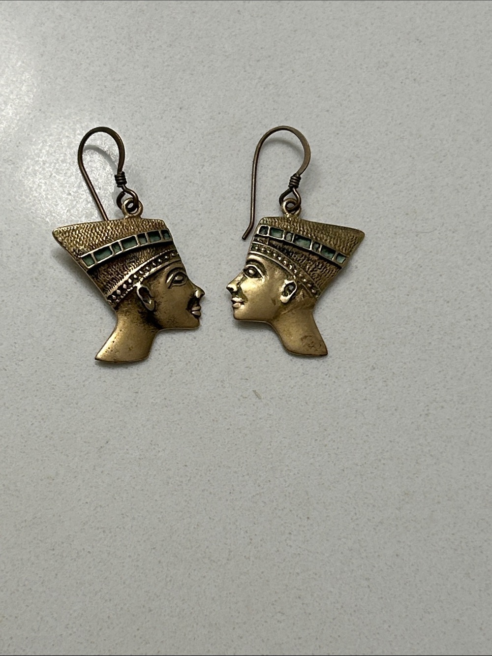 Gold-Tone Egyptian Queen Profile Earrings with Turquoise Inlay - Unbranded
